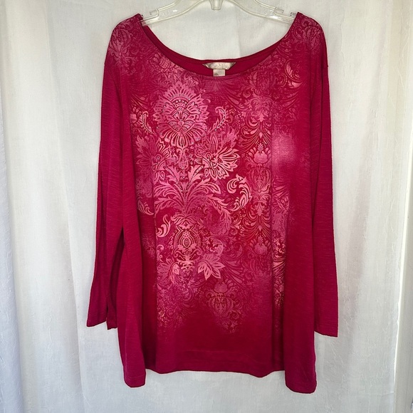 White Stag Tops - 3/$20 💥 White Stag Pink Floral Burnout Print Relaxed Fit 3/4 Sleeve Blouse